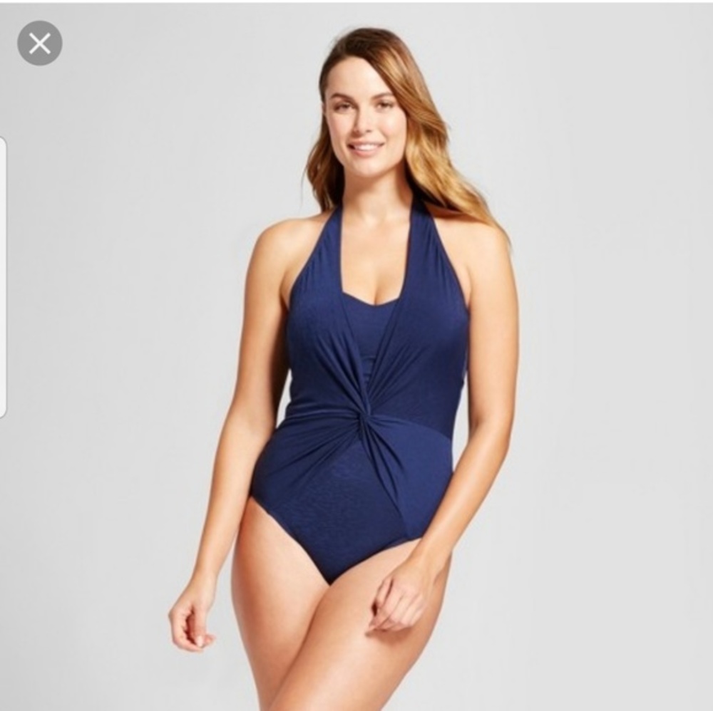 Merona Navy halter swimsuit swim suit twist knot M